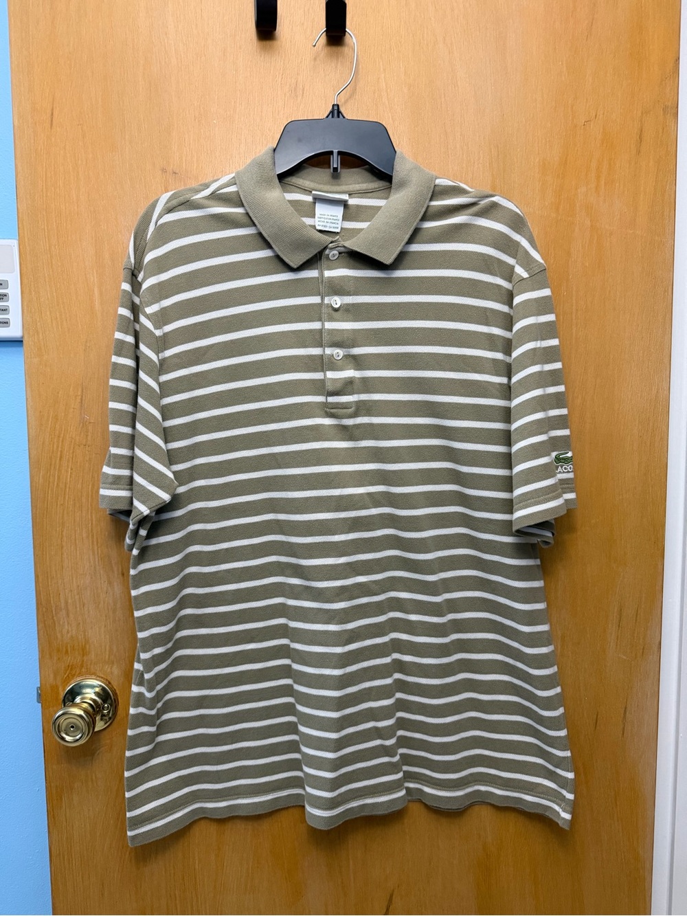 Lacoste Olive Green & White Striped Polo